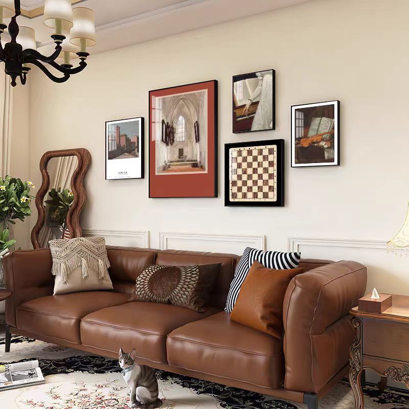 复古美式组合客厅装饰砂岩画小众沙发背景墙挂画轻奢欧式餐厅壁画