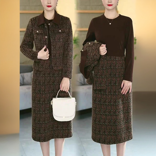 【衣雅严选】8102-1127新款高端时尚显瘦款小香风套装连衣裙+外套