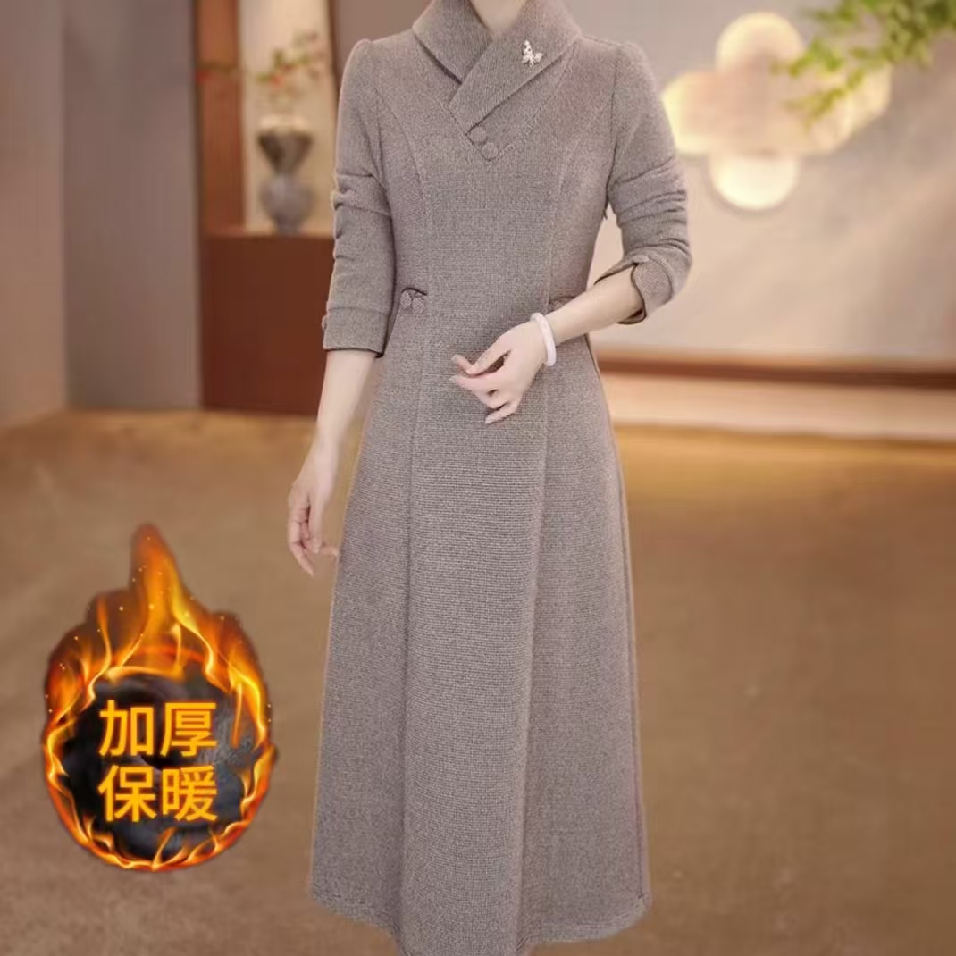 【衣雅严选】8101-1215#新款加厚金貂混纺保暖气质显瘦百搭连衣裙
