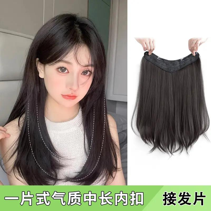假发片一片式V型微卷假发女长发中长发直发增发量蓬松接发片贴片