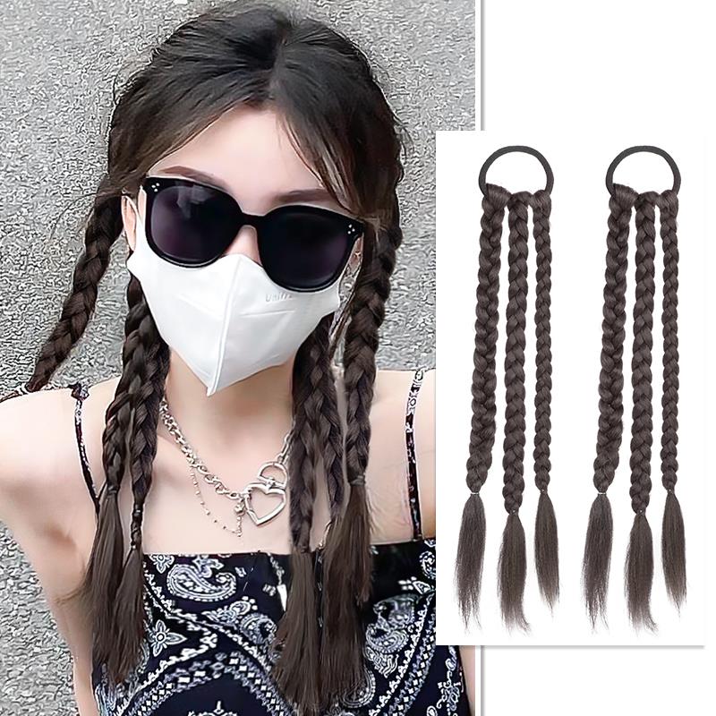 假发辫子甜酷辣妹绑带式自然麻花辫长辫网红女团拳击辫假发女马尾