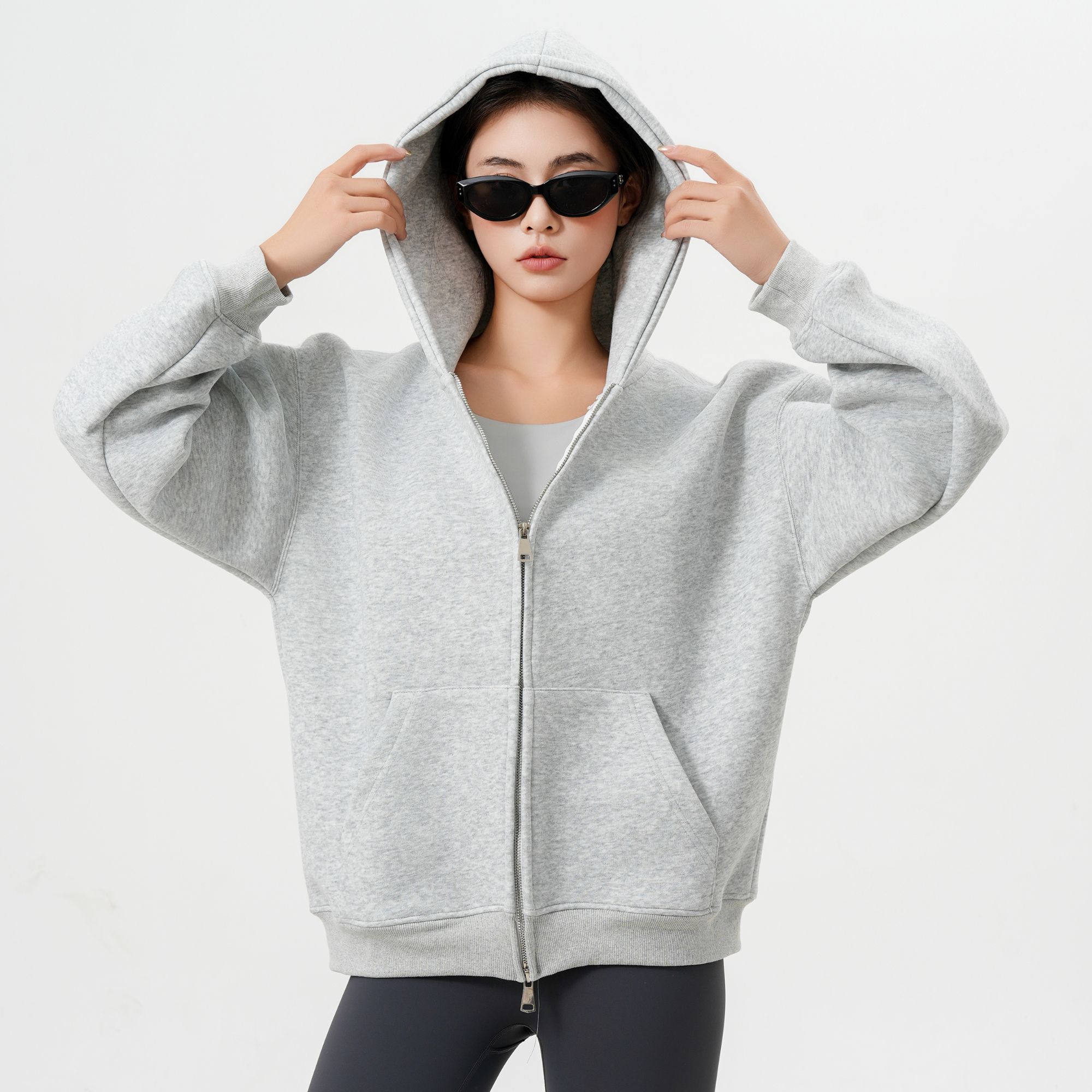 【嘉人有约】420g春秋款连帽卫衣美式宽松休闲运动双拉链外套开衫