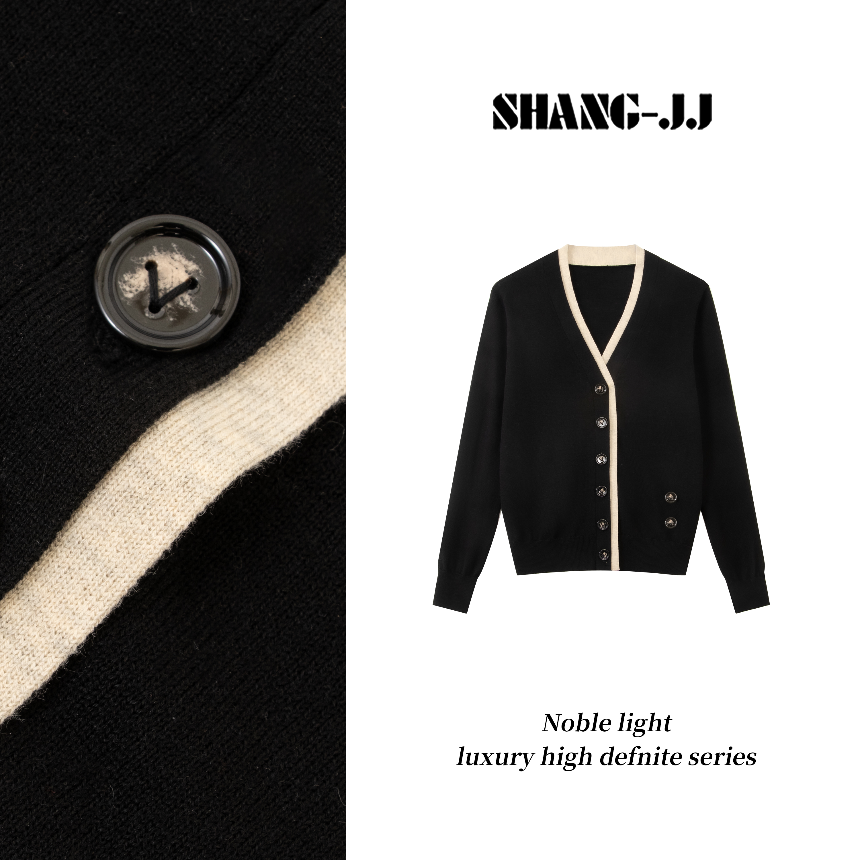 SHANG-JJ【撞色开衫】24新款洋毛气质设计师时髦感开衫q133091p