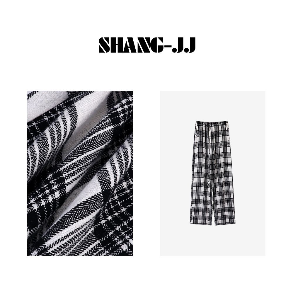 SHANG-JJ【大格子裤】24新款亚麻舒适随性简约主义宽松长裤q131332p