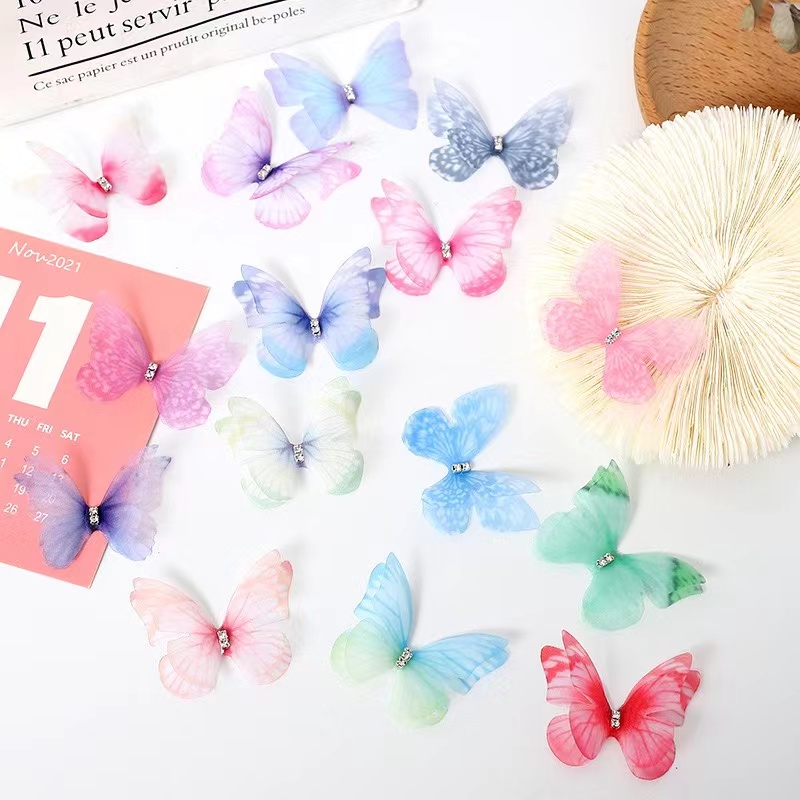 【壹家宠粉】4.5cm双层带钻 网纱蝴蝶 DIY辅料