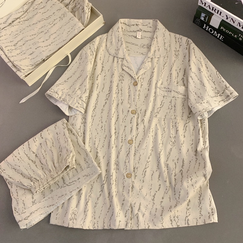 高级简约大码200斤睡衣女夏季短袖短裤长裤三件套宽松家居服套装