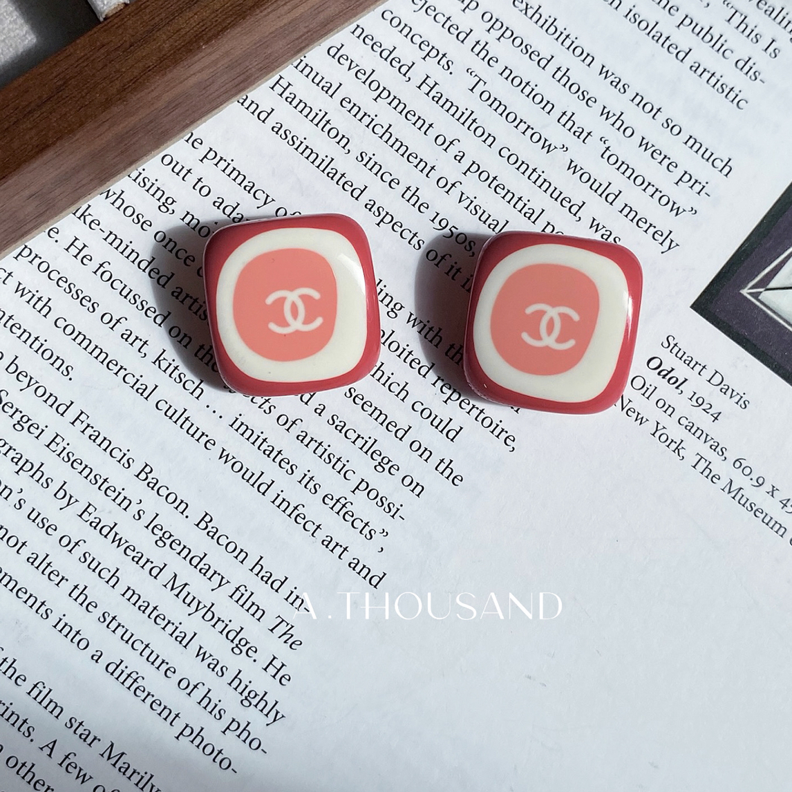 95新 Chanel/香奈儿 红白亚克力糖果方块耳夹耳饰百搭精致