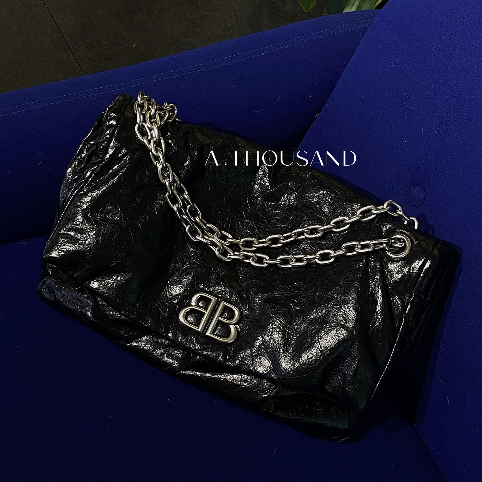 95新 Balenciaga/巴黎世家 黑银Monaco中号底长35单肩包45658376 