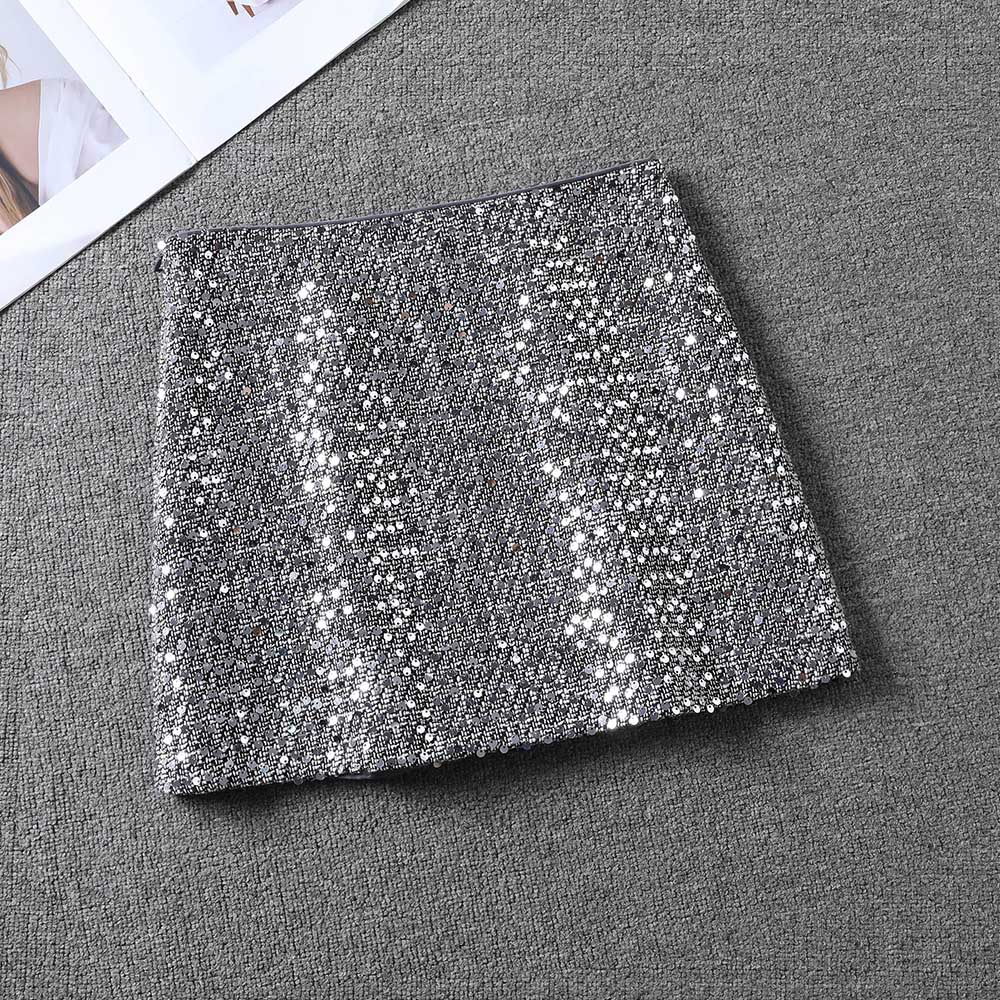 【2695】轻奢重工亮片粗花呢短裙女秋冬新款名媛气质显瘦a字半身裙