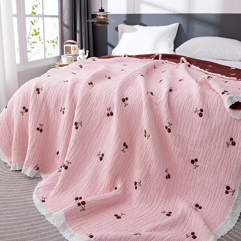 【樱桃粉色 泡芙被】A类 莱赛尔天丝纱布双人春秋被