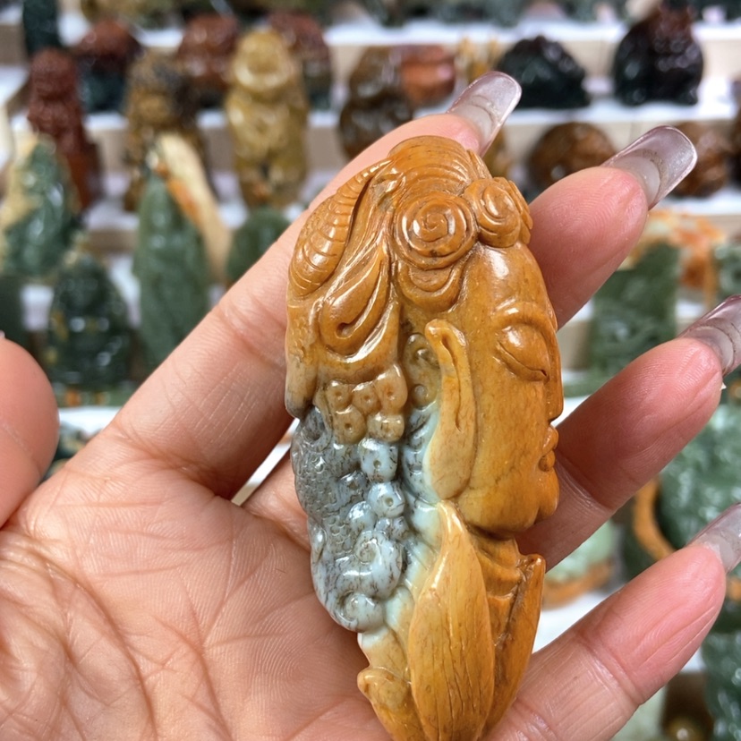 【闪购商品】岫岩河磨玉（透闪石质玉）手把未镶嵌随*啊