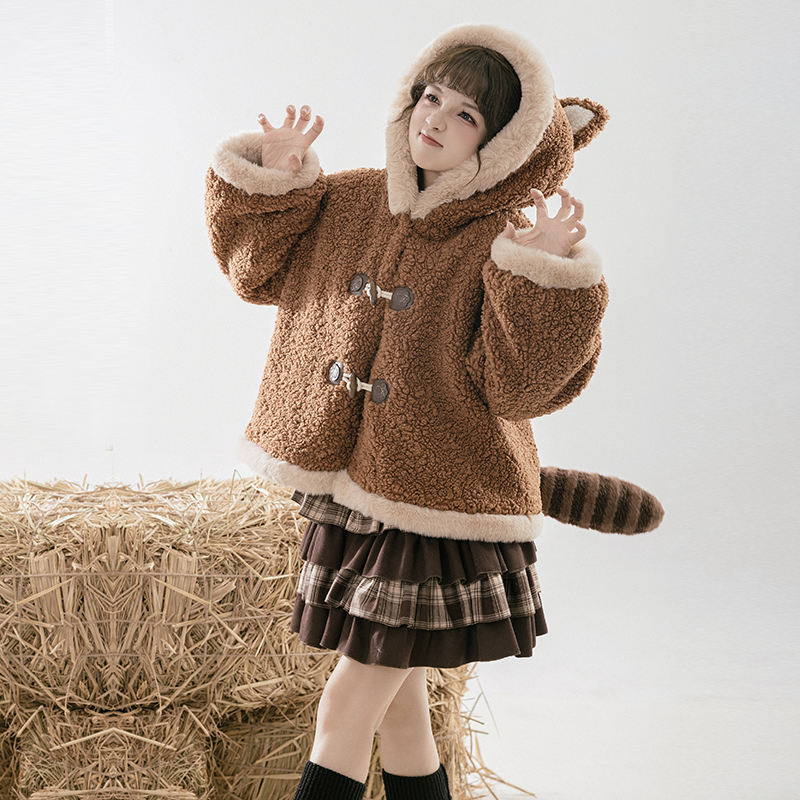 【小熊喵】保暖加厚外套可拆充绒尾巴秋冬