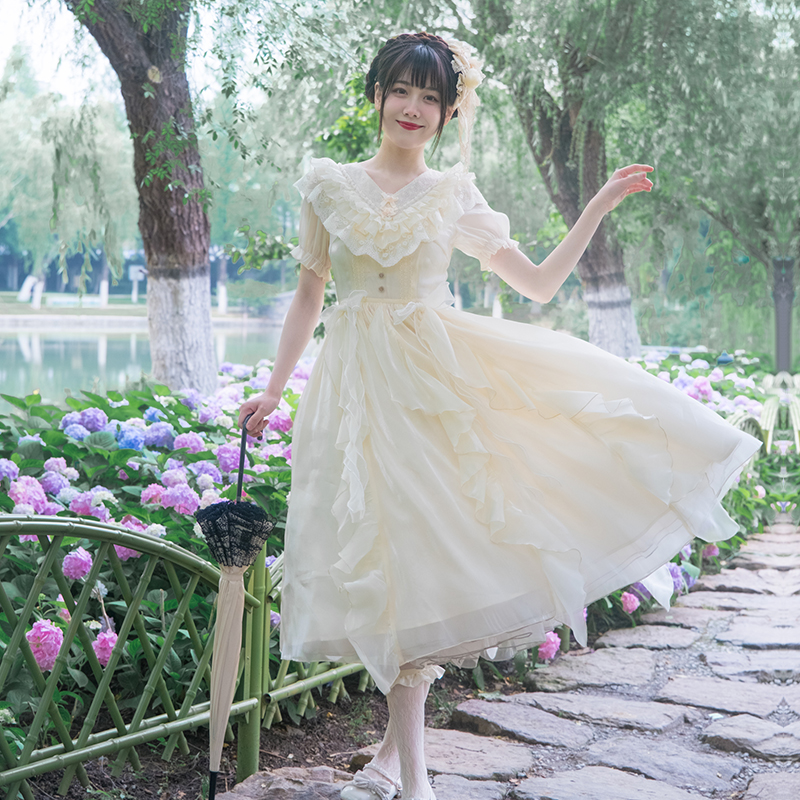 【浮光曲op 增色】withpuji原创设计V领cla系双子lolita 连衣裙夏