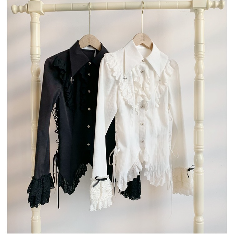 【织梦者衬衫】withpuji原创设计哥特黑白两色收腰衬衫百搭显瘦气质