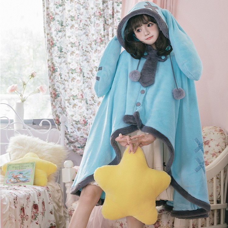 【仿生兔兔 斗篷】withpuji原创双面珊瑚绒机械垂耳兔秋冬