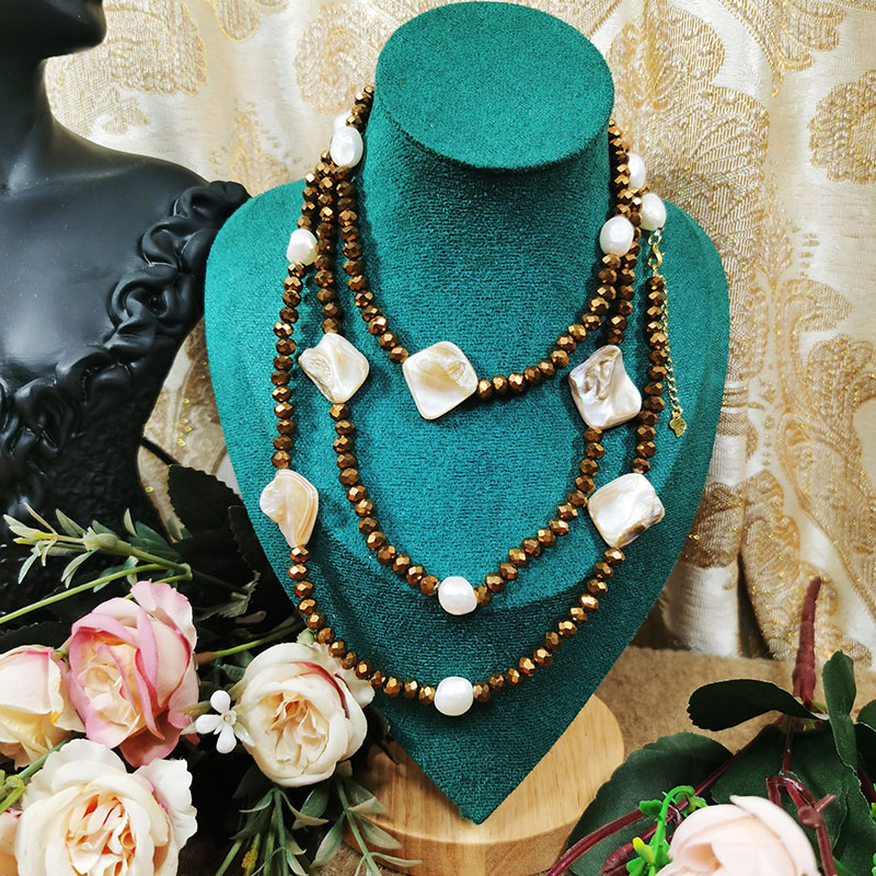 非金属仿水晶项链 直播同价金色水晶巴洛克长款毛衣链项链颈链