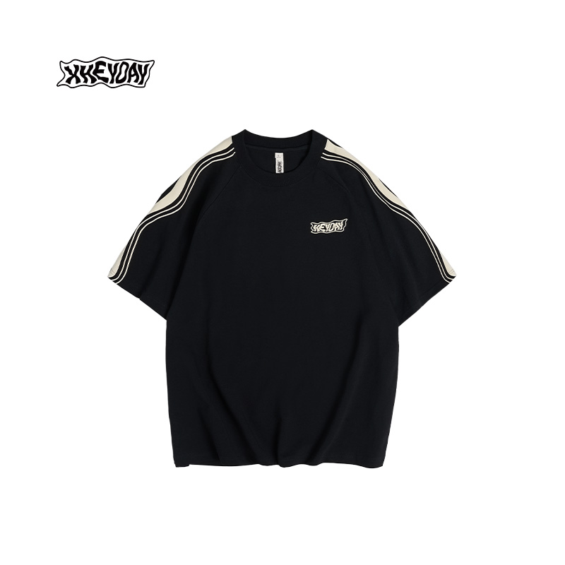HEYDAY夏季新款发泡印花绒面正肩潮流时尚百搭短袖T恤