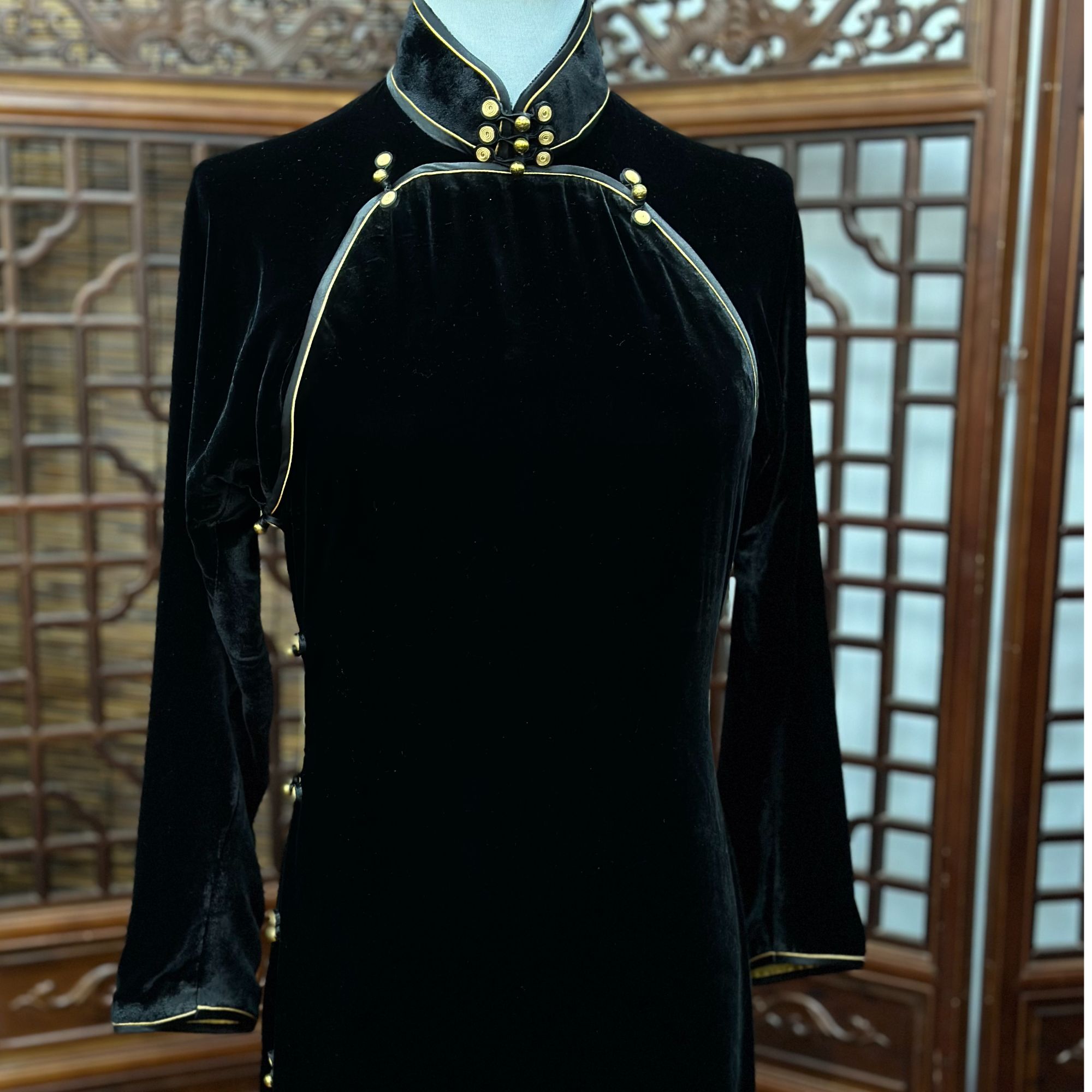 纯手工典雅真丝绒长旗袍秋冬（可定制）