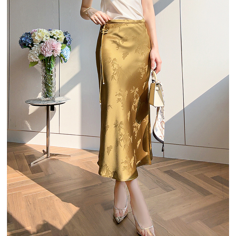 【中国结半裙】 高级感醋酸缎面半身裙女2025款流苏气质a字中长裙