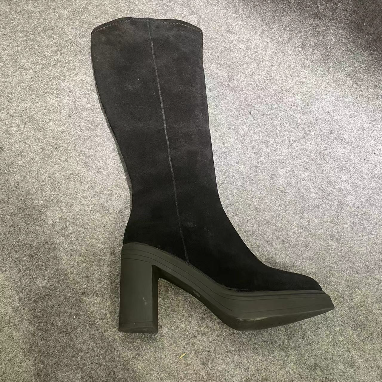 812-18新款冬季时装靴百搭圆头粗跟时尚短靴简约秋冬黑色女鞋女士