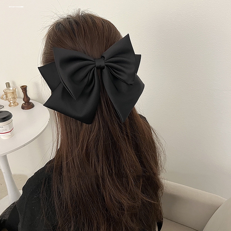少女发饰新款精致三层缎面蝴蝶结发夹弹簧夹简约小众2023后脑勺