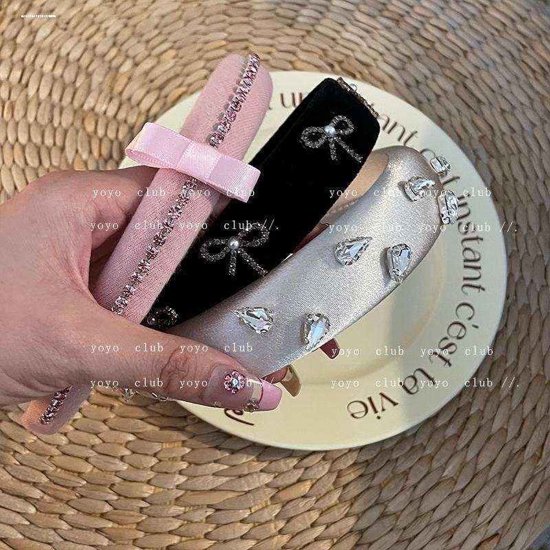 缎面女款法式锆石千禧风蝴蝶结发箍水钻高颅顶闪耀复古气质辣妹