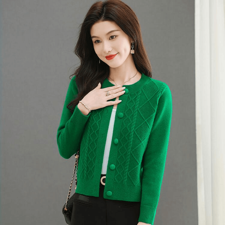 2024春秋新款女装圆领常规开衫毛衣针织衫女士通勤宽松外套