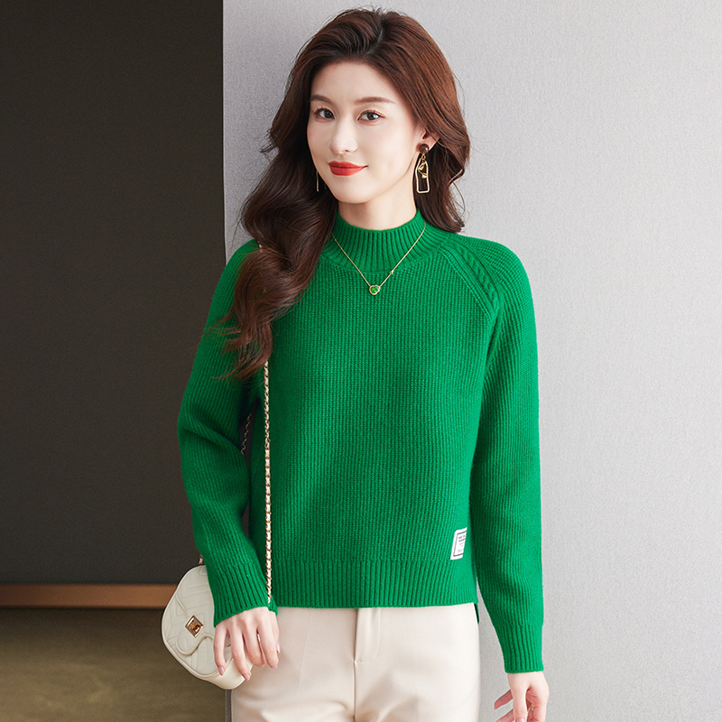 2024新款打底衫上衣毛衣秋冬女设计感半高领纯色针织衫洋气妈妈装