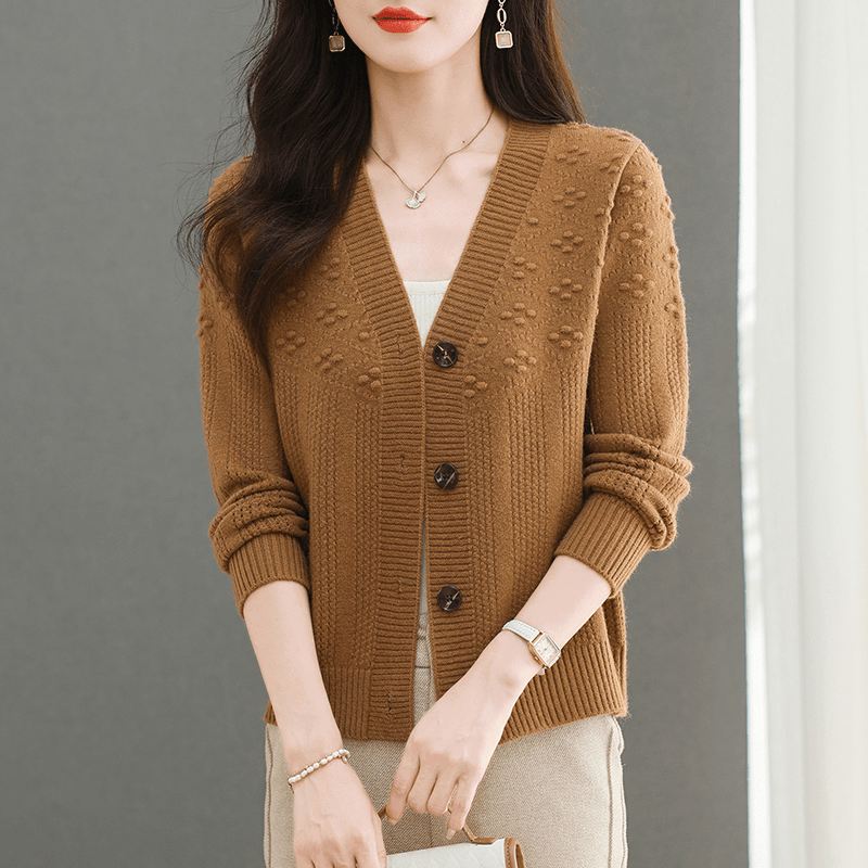 纯色短款毛衣秋冬新款女士针织衫百搭休闲长袖开衫v领小个子外套