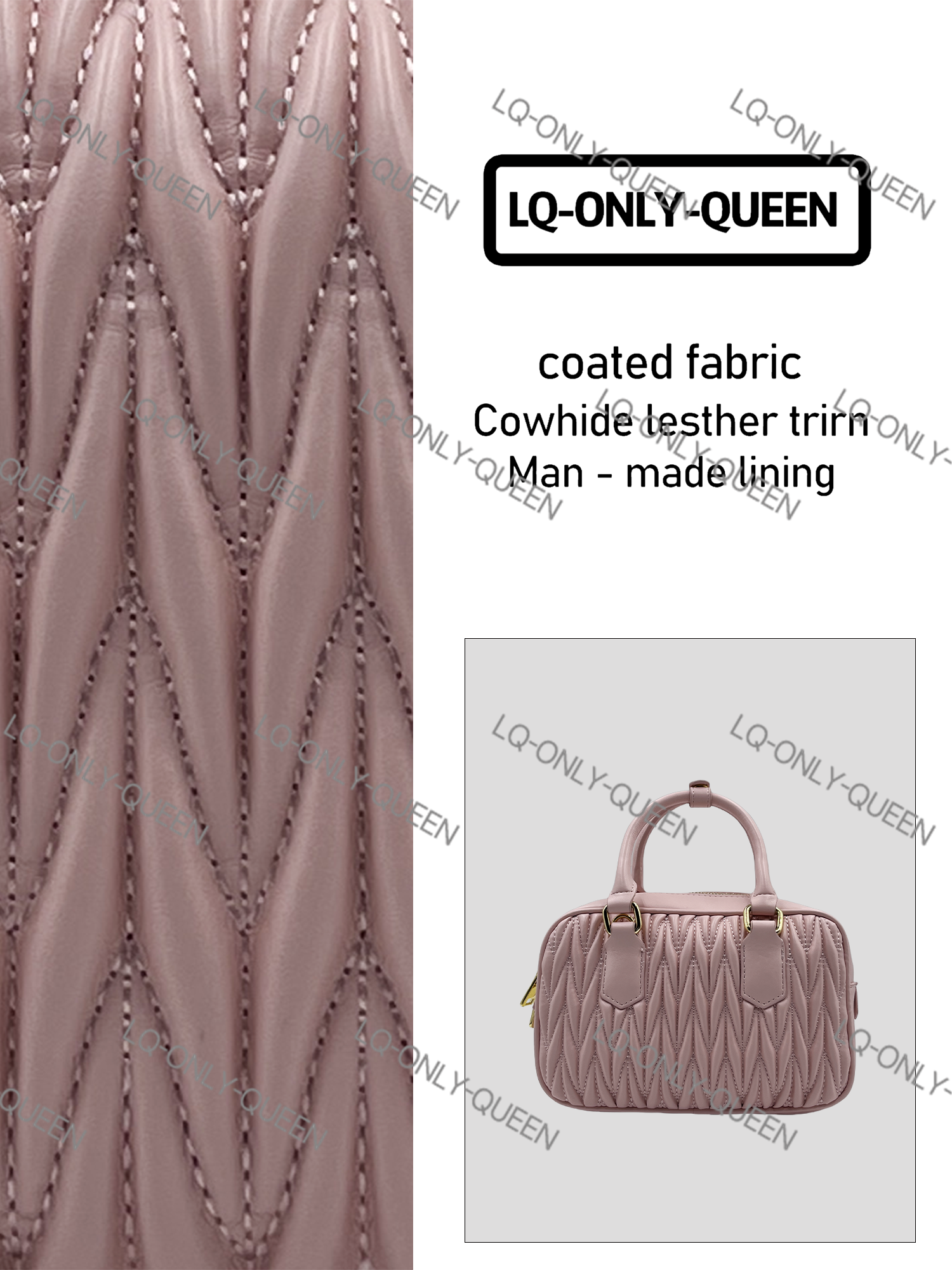LQ-ONLY-QUEEN手工真皮女包褶皱手提保浅粉色