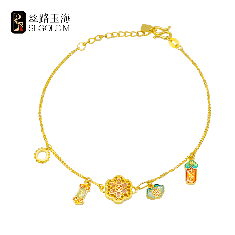 丝路玉海如意上上签手链古法足金999珐琅款设计款国潮财多退少补