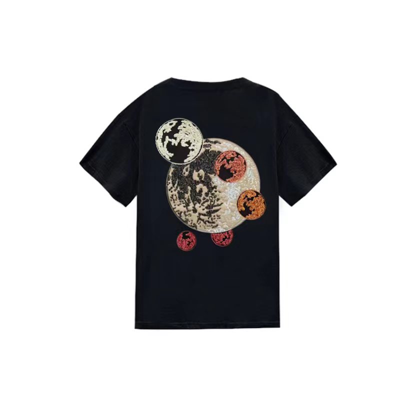 2025春夏新款手工亮片星空宇宙短袖T恤D2014