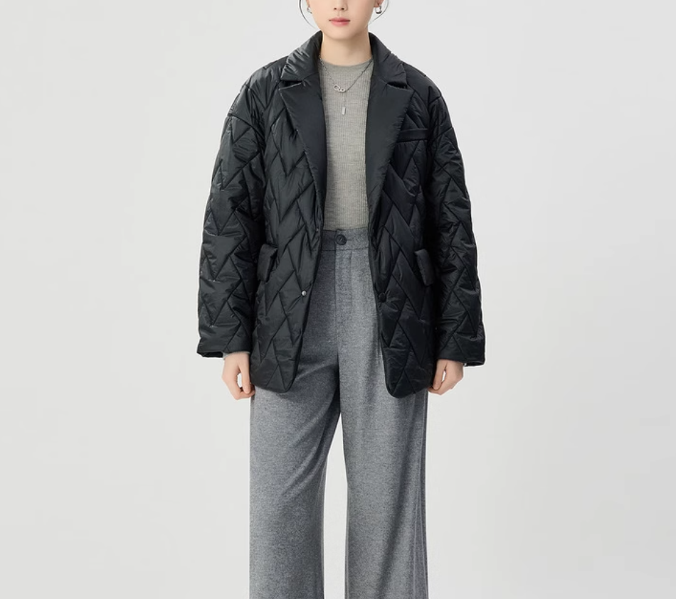 AMASS/阿玛施时尚V领菱形格轻奢宽松廓形棉服5400878