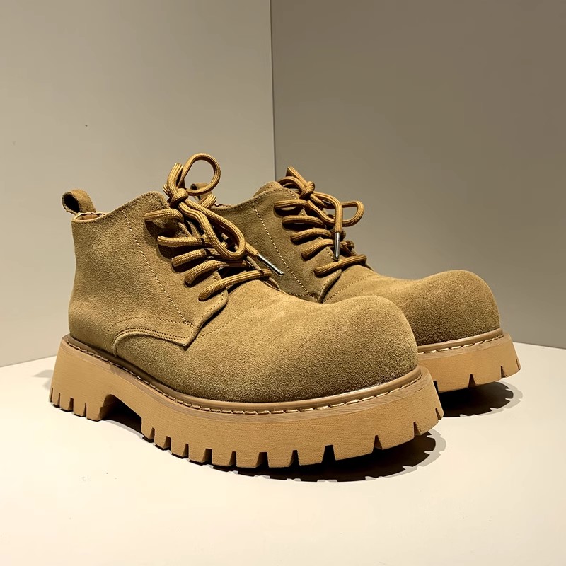德比鞋秋季新款高帮厚底大头马丁靴复古翻毛皮工装时尚潮流大黄靴