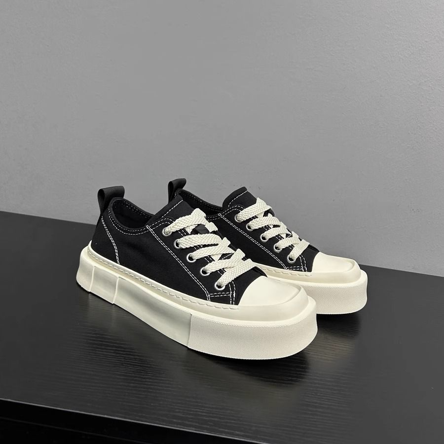 小众方头板鞋增高帆布鞋男款夏季透气男鞋百搭厚底饼干休闲鞋子潮