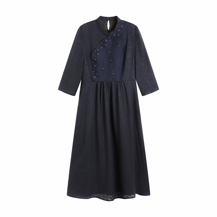 韦小宝24年新款复古中式国风香云纱提花花罗满罗连衣裙6411147288