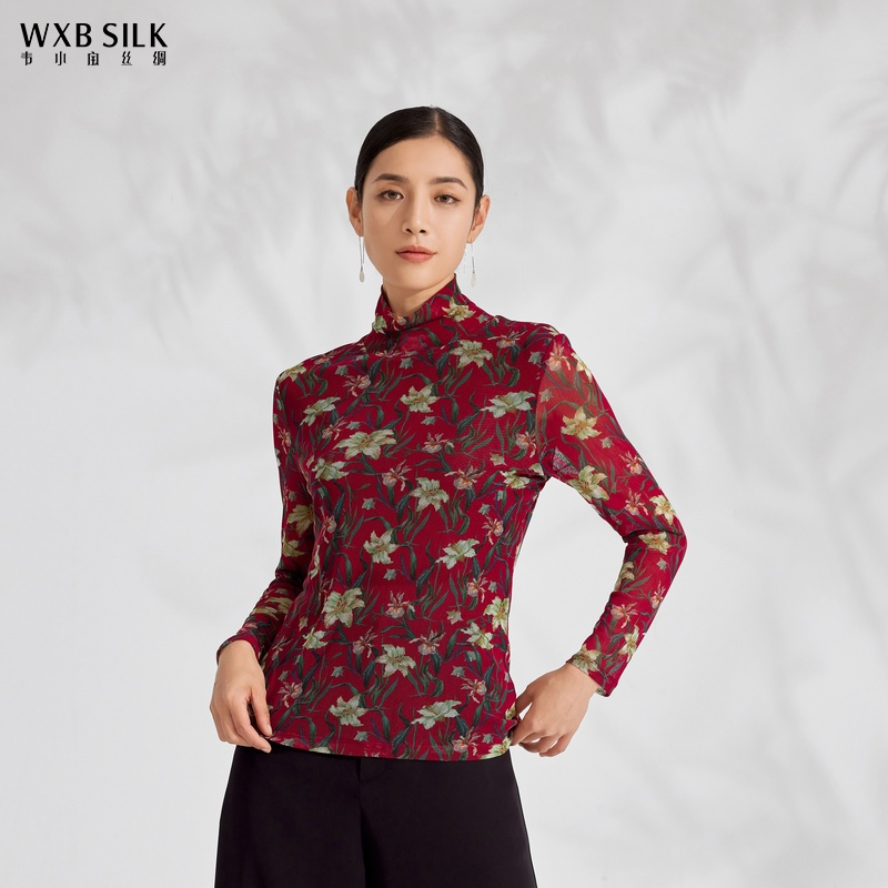 韦小宝23年新款桑蚕丝百搭时尚长袖打底气质上衣2311104189