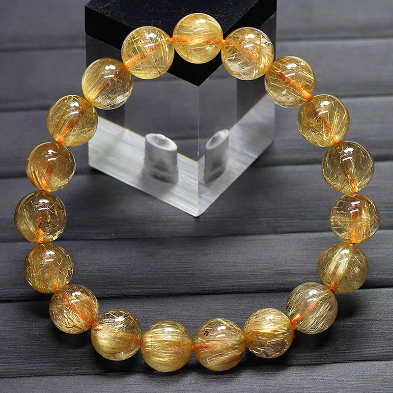 天然金发晶手链钛晶手串男女可带基地发货多样性发其一