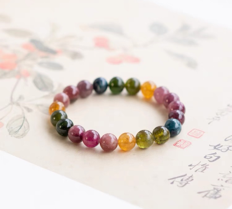 巴西天然糖果彩虹碧玺手链女手串男女款珠宝直播多样性发一