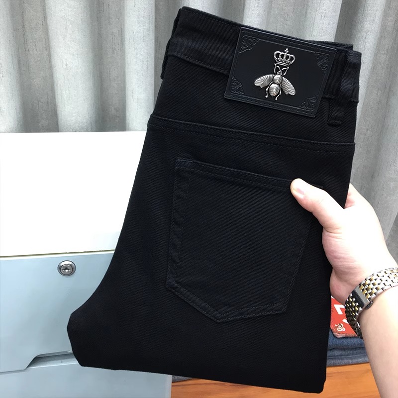 不掉色2025春秋黑色牛仔裤男修身小脚高端弹力百搭休闲长裤子秋季