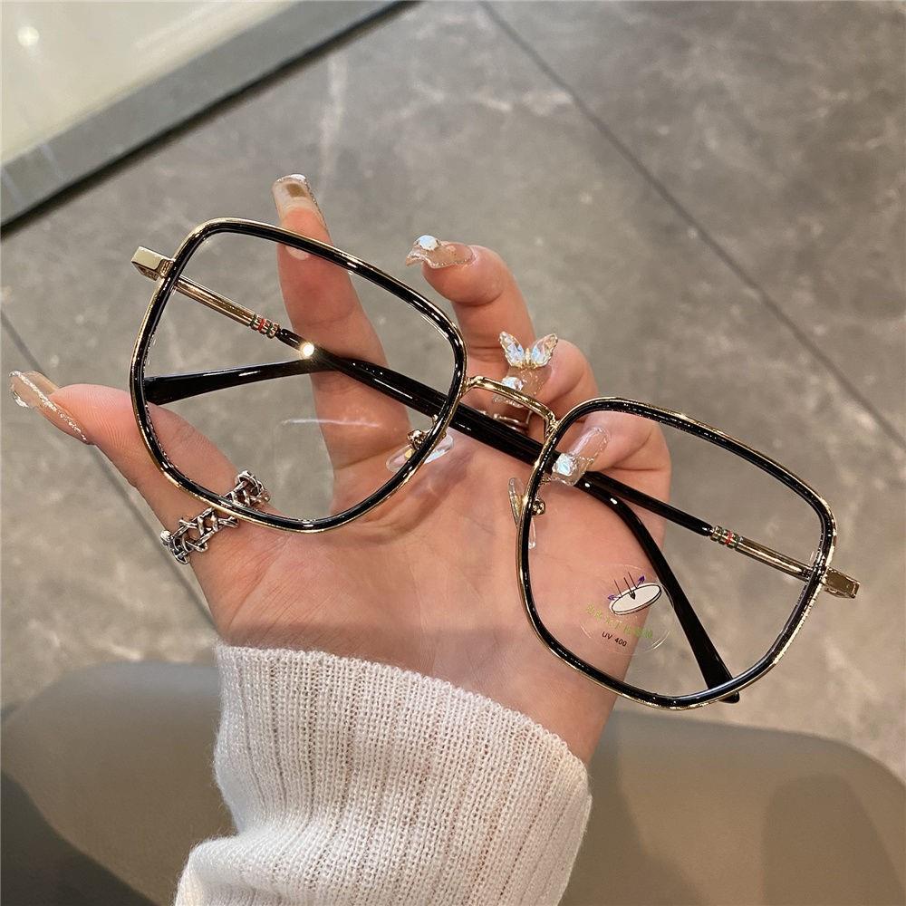 眼镜小红书同款黑色素颜眼镜女圆脸显瘦百搭防蓝光护目平光镜可配