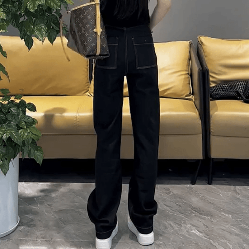 Aimeerosa/艾洛莎窄版直筒牛仔裤女2024秋季新款高腰弹力阔腿裤子