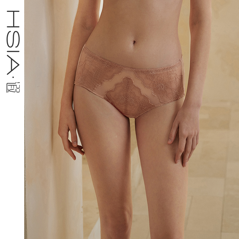 【花开圆满】遐中腰平角裤超薄速干透气棉裆不夹屁性感包臀内裤女