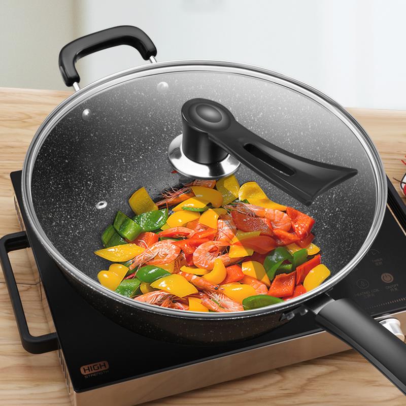 美的麦饭石不粘锅炒锅铁锅家用炒菜锅电磁炉煎炒两用平底锅煤气