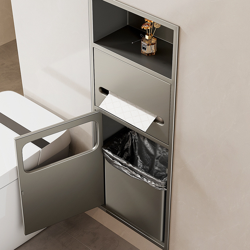 304不锈钢带门壁龛垃圾桶马桶壁龛嵌入式卫生间置物架浴室