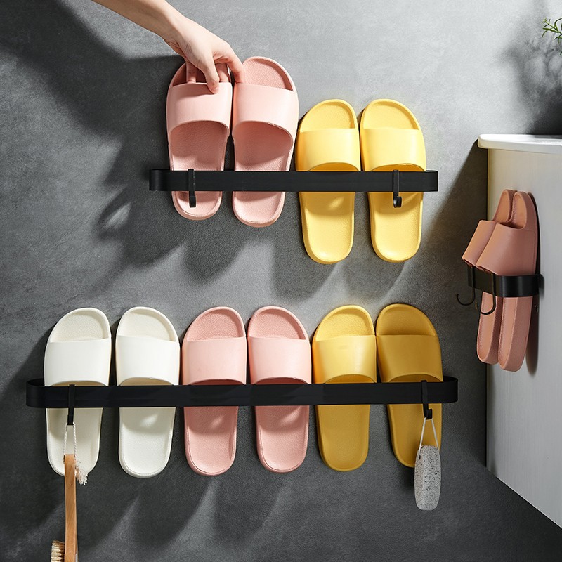 浴室太空铝拖鞋架卫生间挂放免打孔门后厕所置物架墙上沥水毛网红