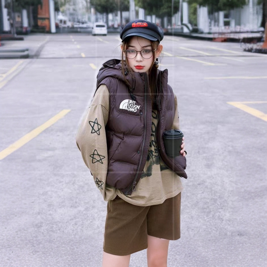 新款羽绒服马甲女冬季宽松时尚气质百搭连帽白鸭绒坎肩背心外套