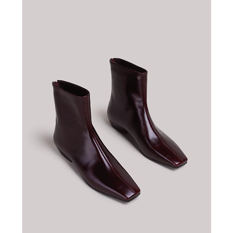 Shoemaker Queen法式气质低跟短靴女中跟方头粗跟瘦瘦靴子