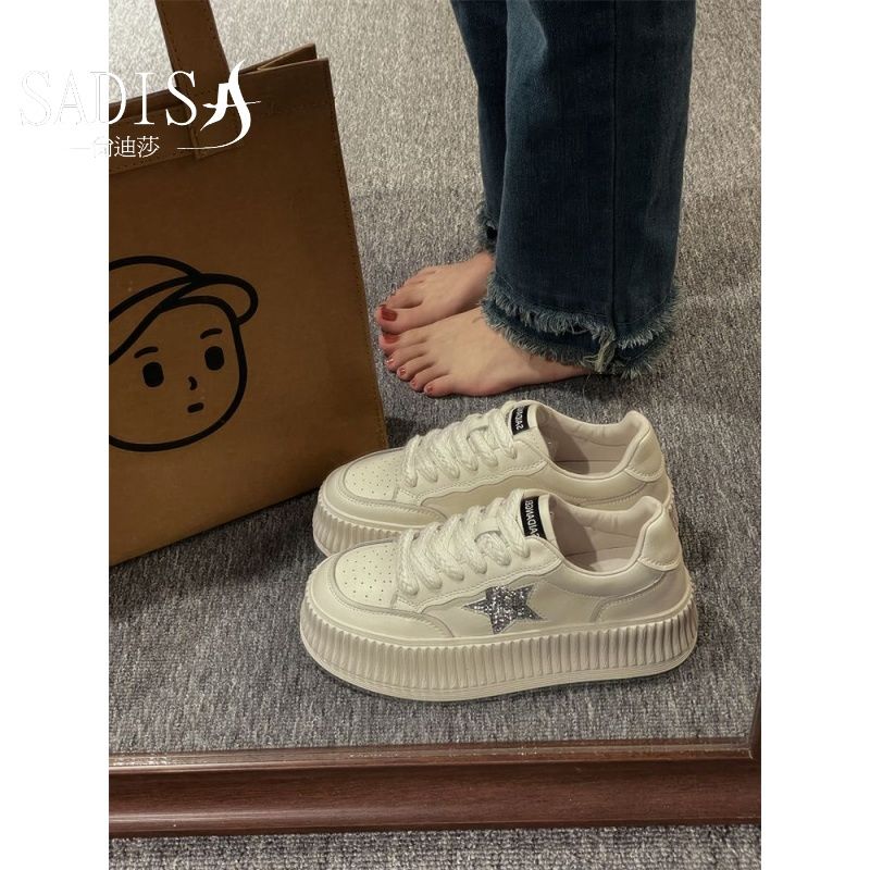 红蜻蜓牌厚底网红星星小白鞋女2023春季新款百搭饼干鞋休闲运动板