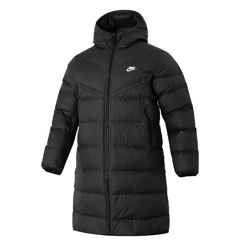 Nike/耐克男女同款黑色运动休闲中长款羽绒服外套连帽 FB8180-010